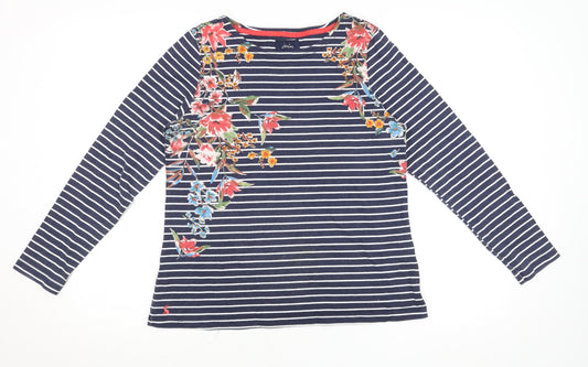 Joules Womens Blue Striped Floral Cotton Long Sleeve T-Shirt Size 14