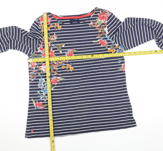 Joules Womens Blue Striped Floral Cotton Long Sleeve T-Shirt Size 14