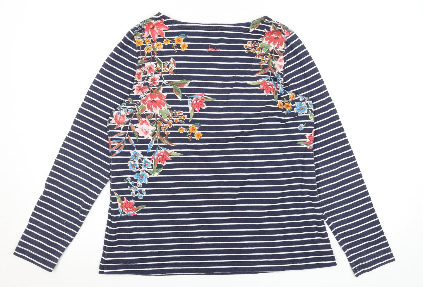 Joules Womens Blue Striped Floral Cotton Long Sleeve T-Shirt Size 14