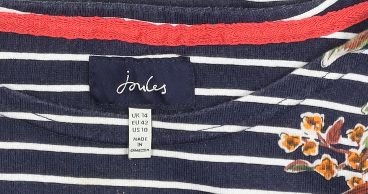 Joules Womens Blue Striped Floral Cotton Long Sleeve T-Shirt Size 14