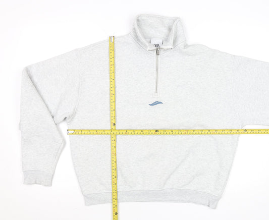 Zara Men's Grey 1/2 Zip Sweatshirt S Retro Fleece Pullover