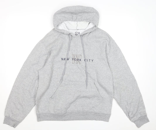 Fruit of the Loom Men's Grey Pullover Hoodie M NYC Embroidered Logo