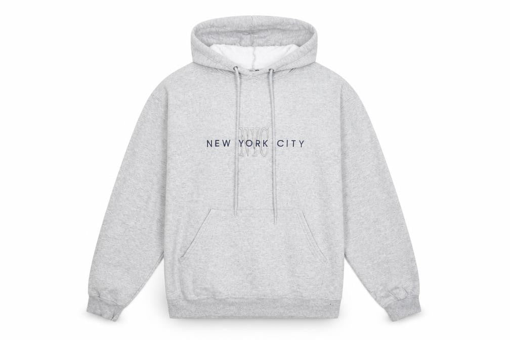 Fruit of the Loom Men's Grey Pullover Hoodie M NYC Embroidered Logo