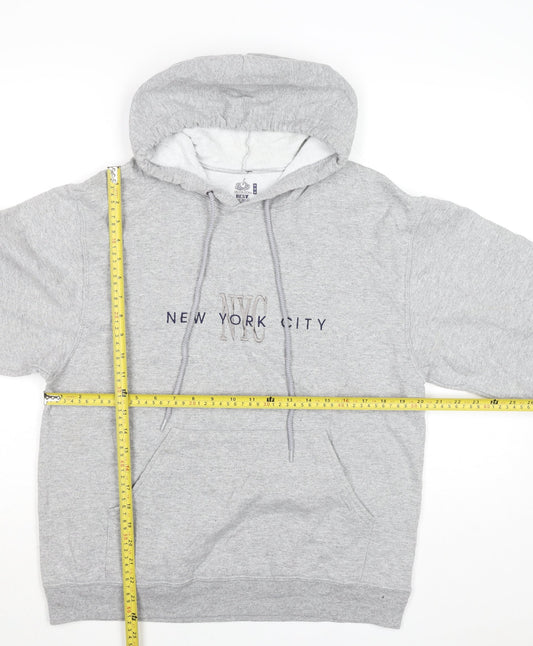 Fruit of the Loom Men's Grey Pullover Hoodie M NYC Embroidered Logo