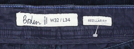 Boden Men's Blue Corduroy Regular Fit Chino Trousers W32 L34