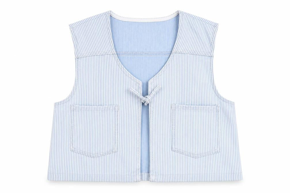 Front view of Marks & Spencer girls’ blue striped cotton waistcoat 15-16 years