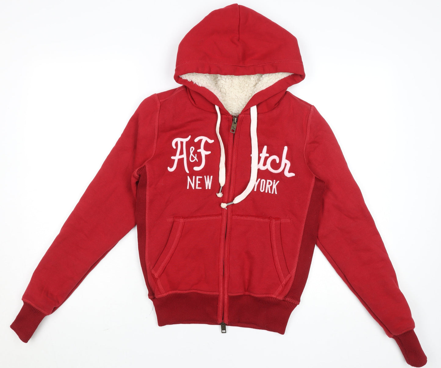 Abercrombie & Fitch Women Red Full Zip Hooded Sweatshirt M Fleece Lined