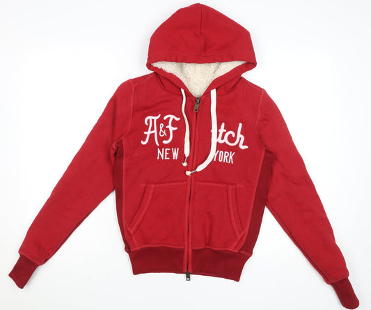 Abercrombie & Fitch Women Red Full Zip Hooded Sweatshirt M Fleece Lined