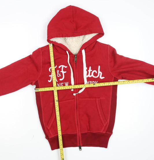 Abercrombie & Fitch Women Red Full Zip Hooded Sweatshirt M Fleece Lined