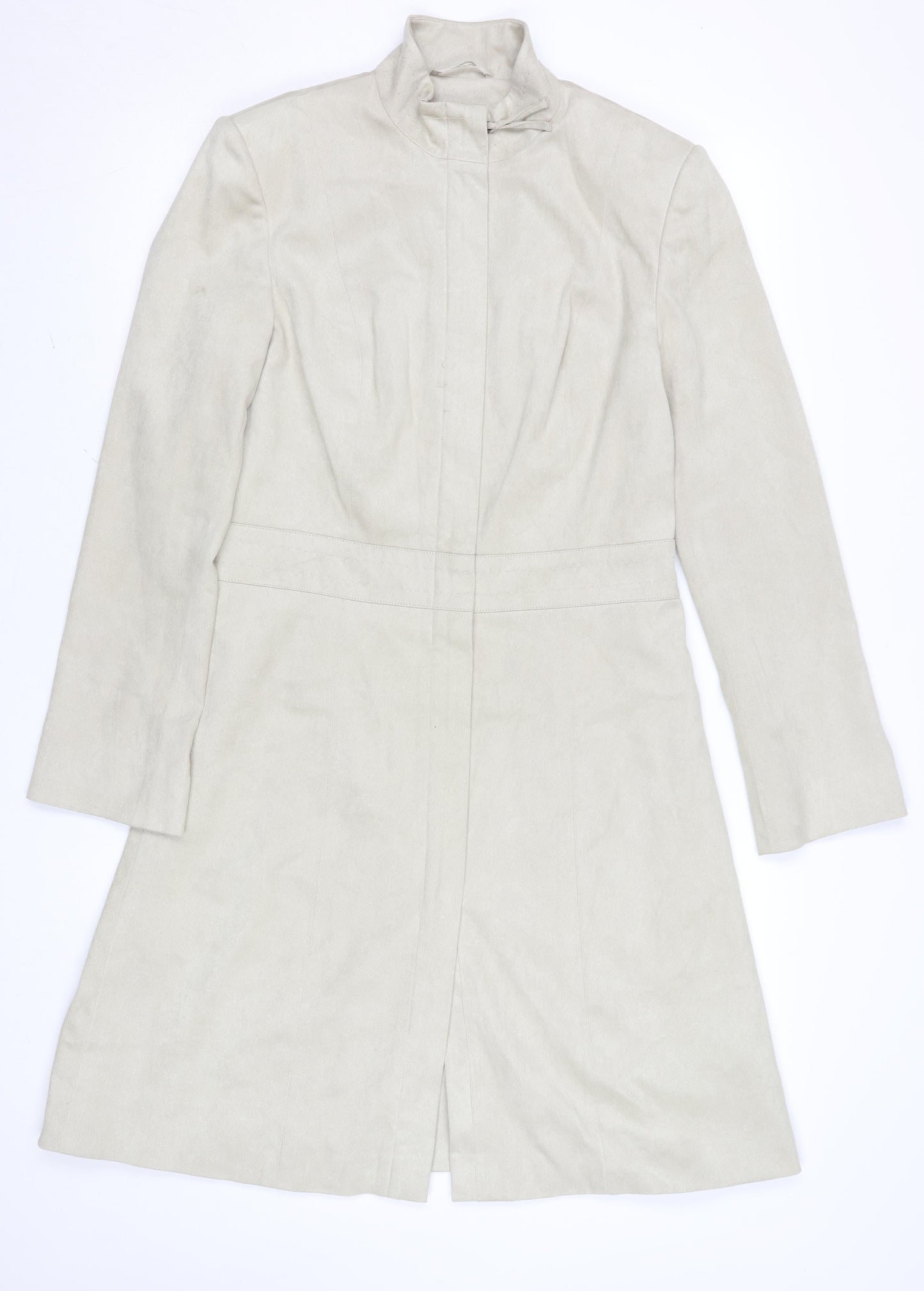 Next Women’s Beige Long Coat Size 10 Regular Faux Suede Overcoat