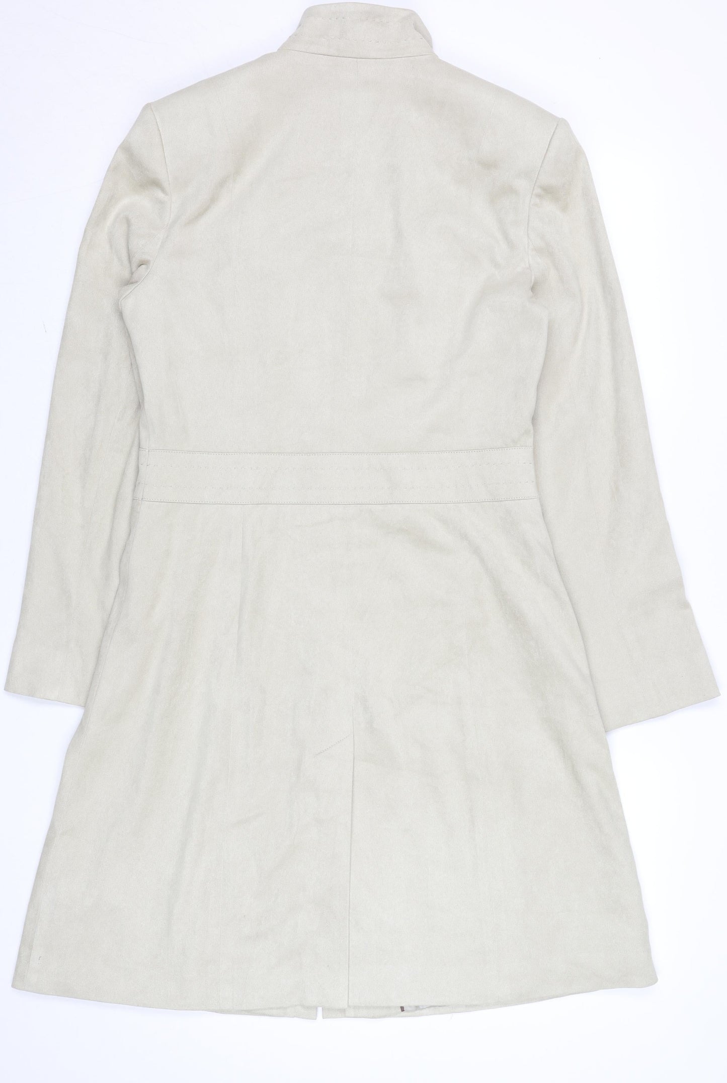 Next Women’s Beige Long Coat Size 10 Regular Faux Suede Overcoat