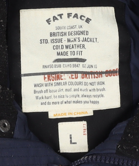 Fat Face Men's Blue L Parka Jacket Hooded Water Resistant Winter Coat