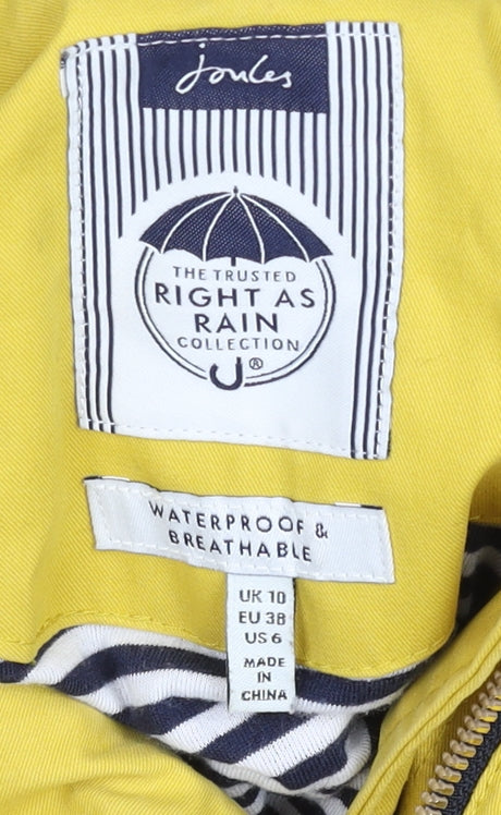 Joules Women’s Yellow Waterproof Hooded Rain Coat Jacket Size 10