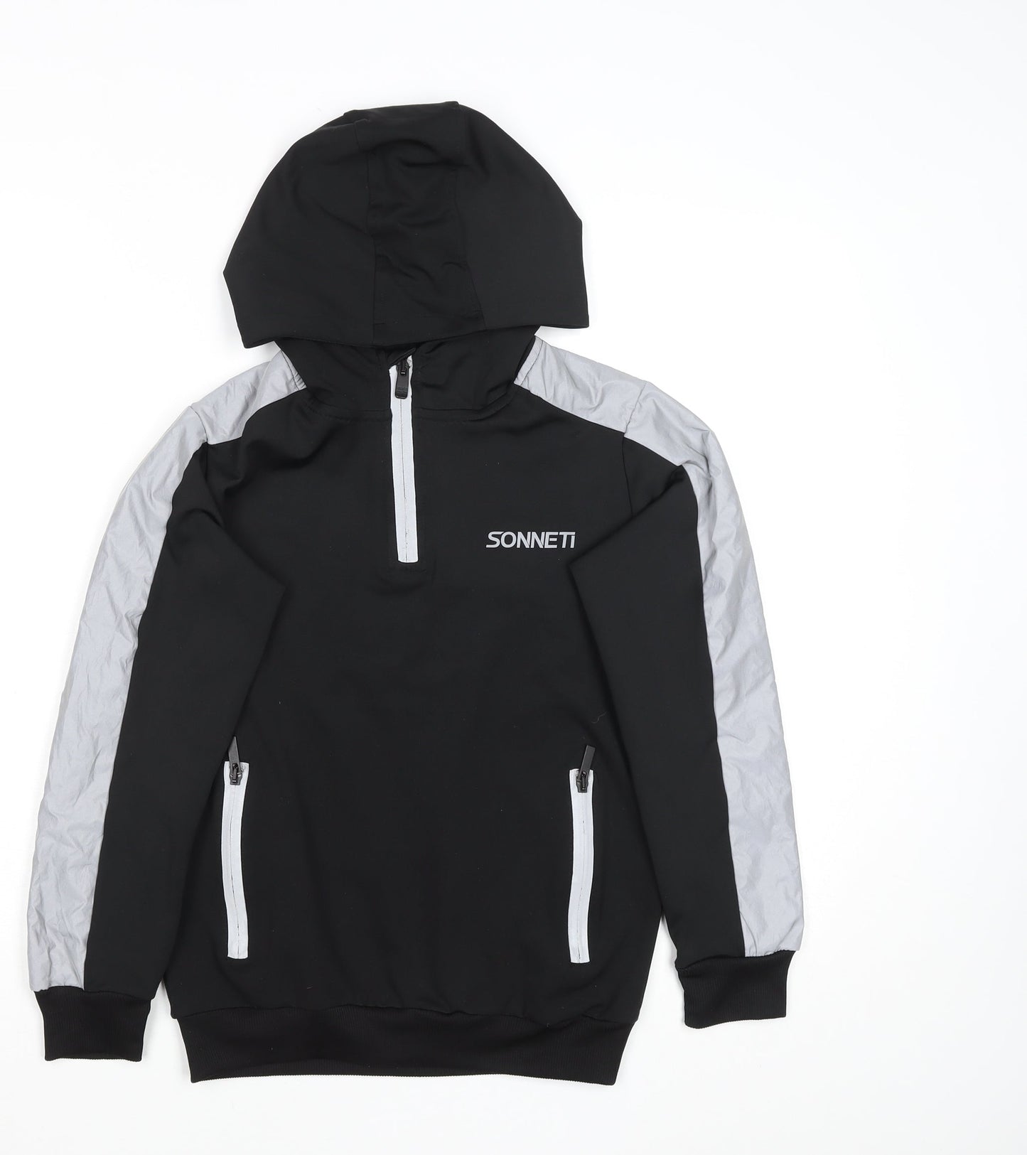 Sonneti Boys Black & Grey 1/4 Zip Hooded Sweatshirt 10-12 Years Polyester Blend