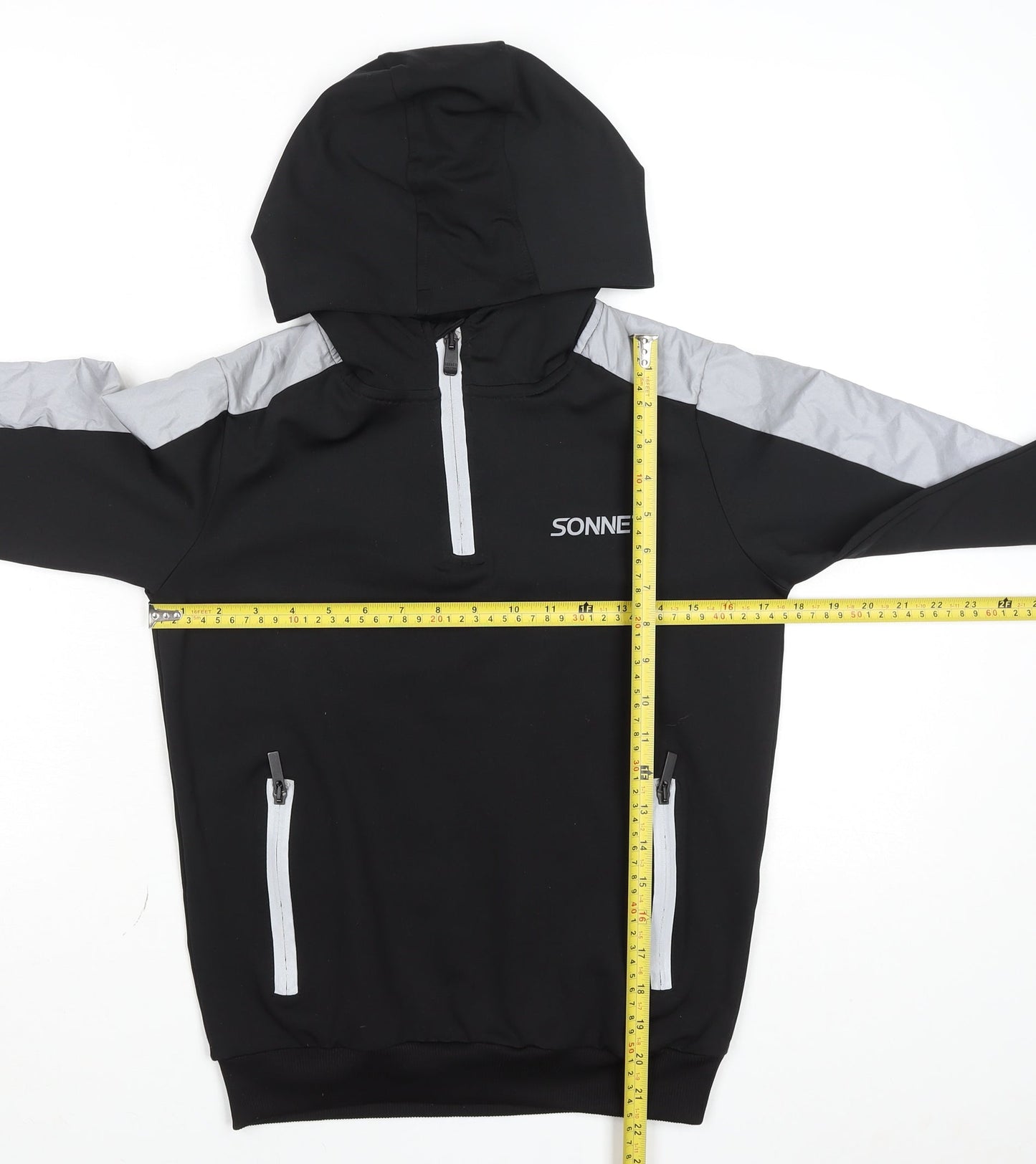 Sonneti Boys Black & Grey 1/4 Zip Hooded Sweatshirt 10-12 Years Polyester Blend