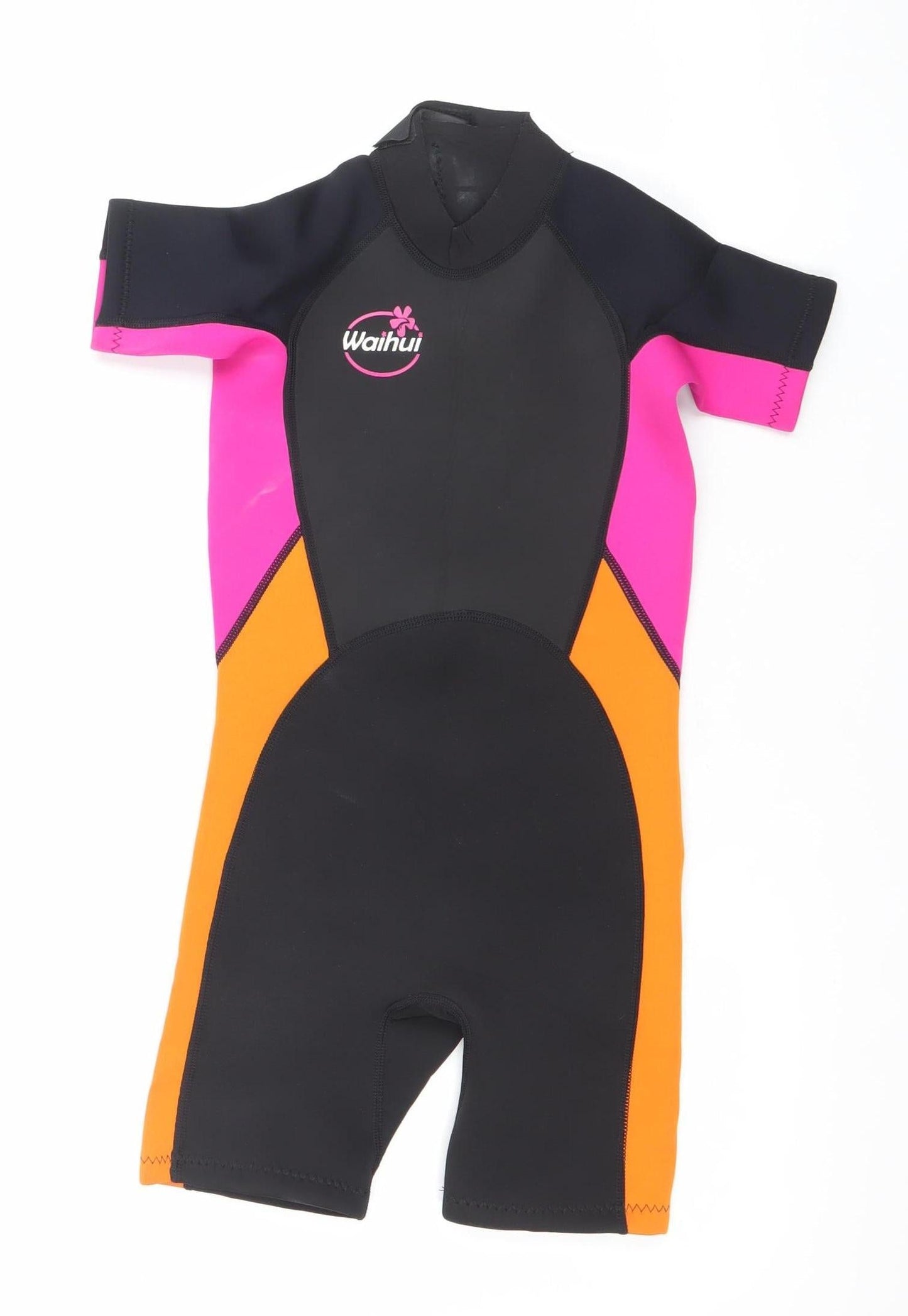 Waihui Girls Black Pink Orange Shorty Wetsuit 7 Years Quick Dry Stretch Swimwear