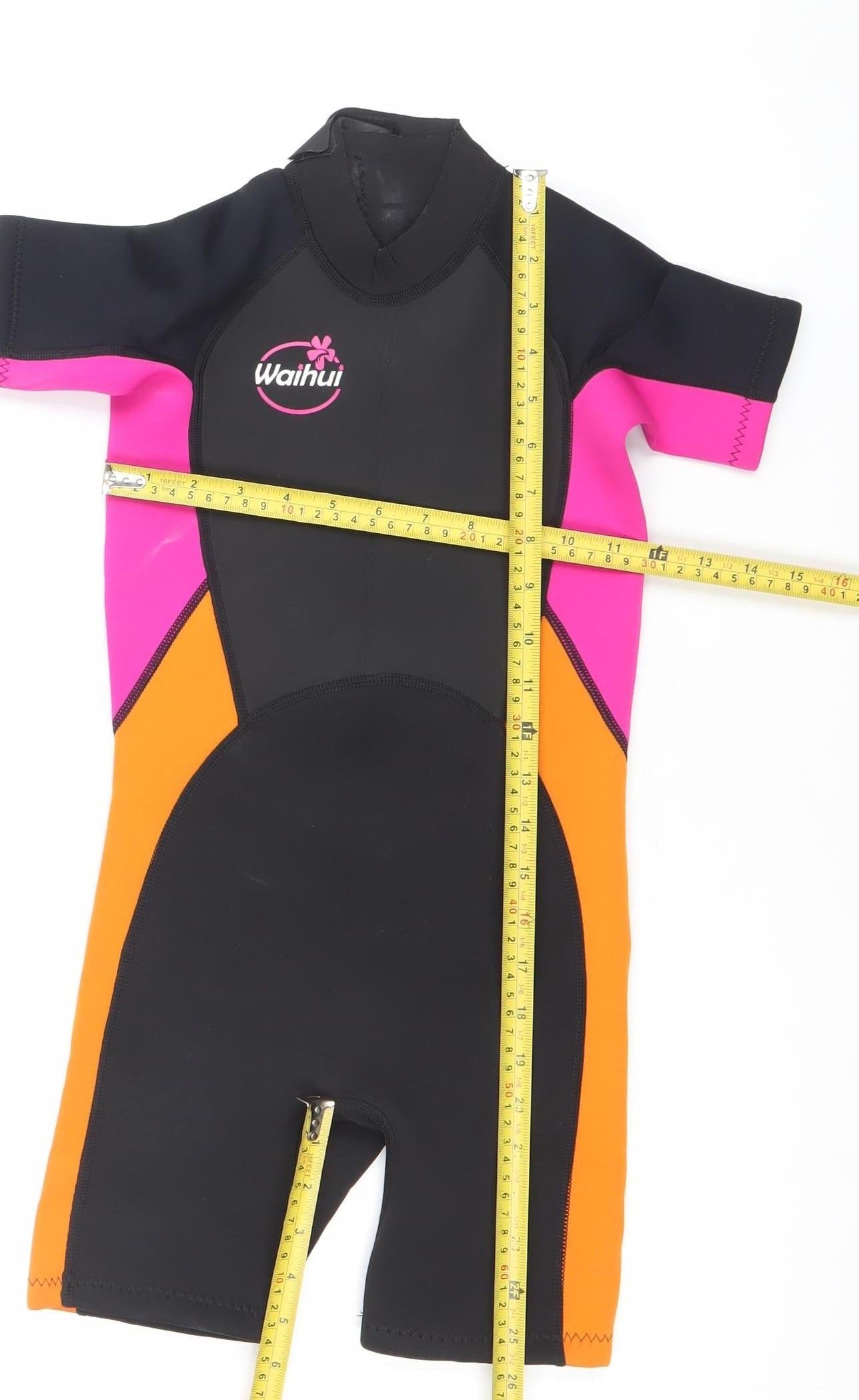 Waihui Girls Black Pink Orange Shorty Wetsuit 7 Years Quick Dry Stretch Swimwear