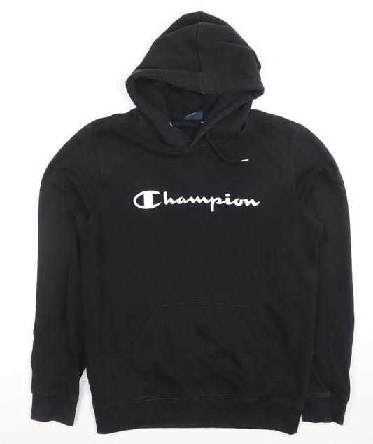 Champion Men's Black Pullover Hoodie M Fleece Logo Sweatshirt