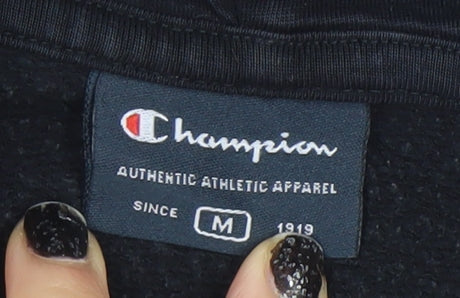 Champion Men's Black Pullover Hoodie M Fleece Logo Sweatshirt