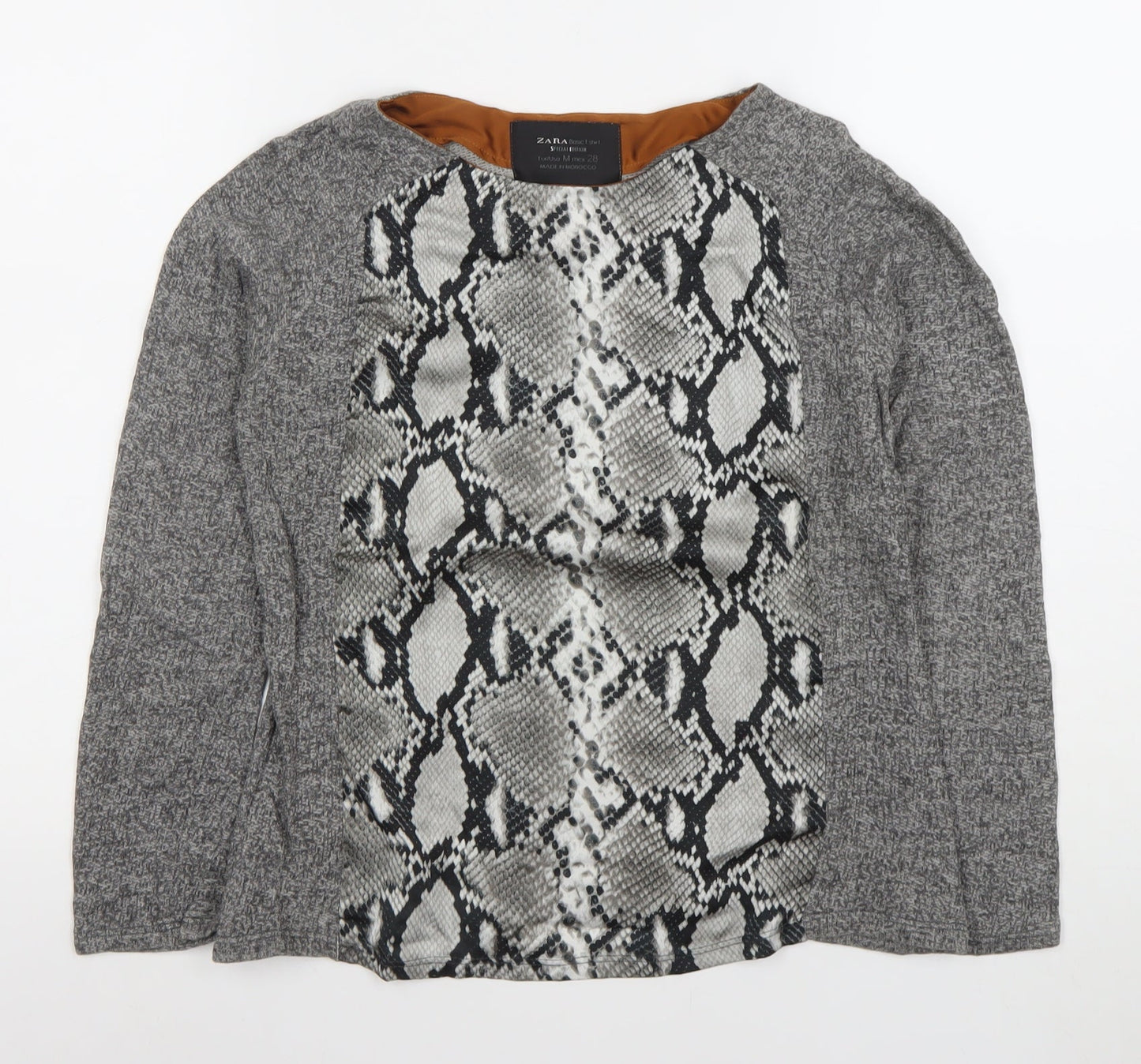 Zara Women Grey Snake Print Long Sleeve Basic Shirt M