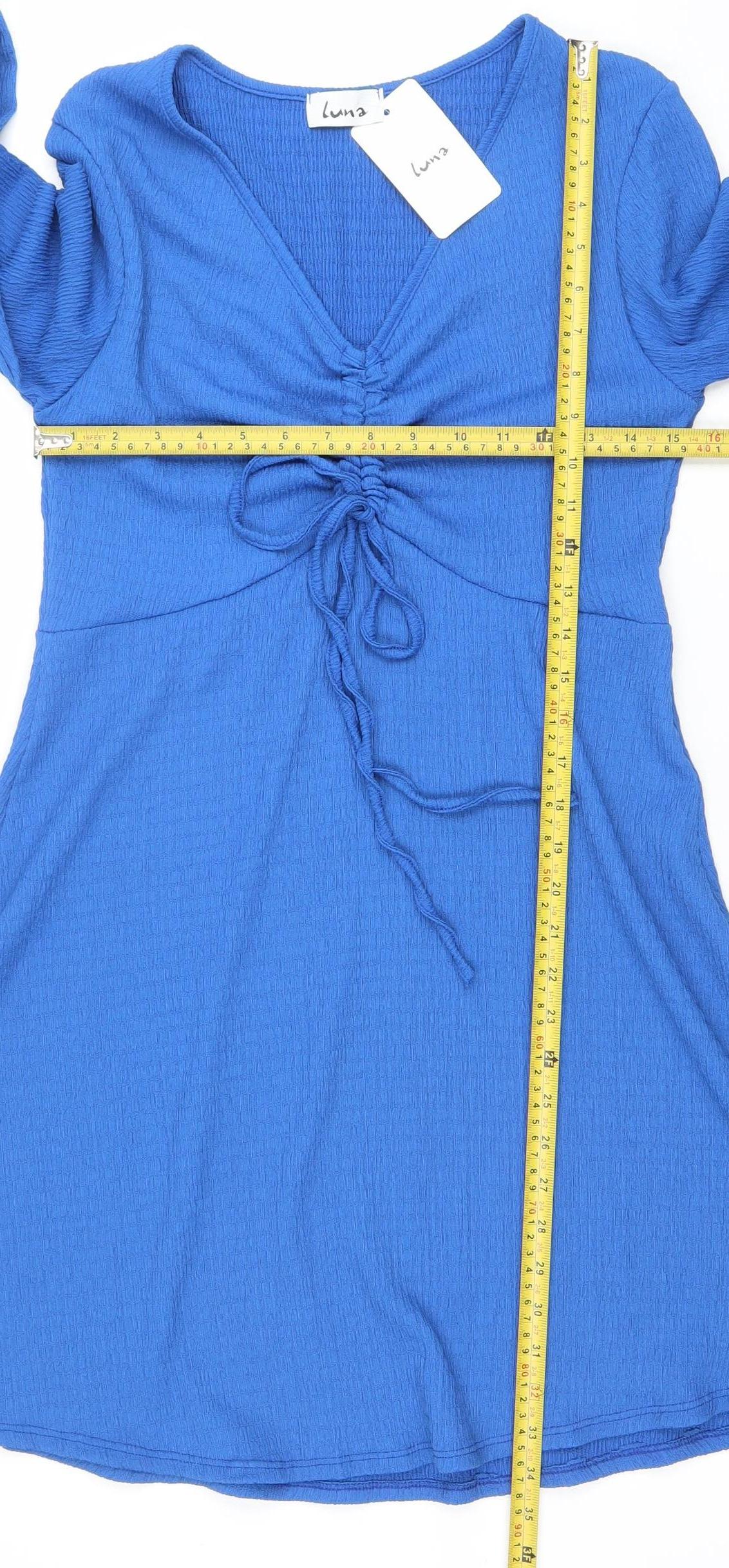Luna Women's Blue A-Line Knit Long Sleeve Short Dress S