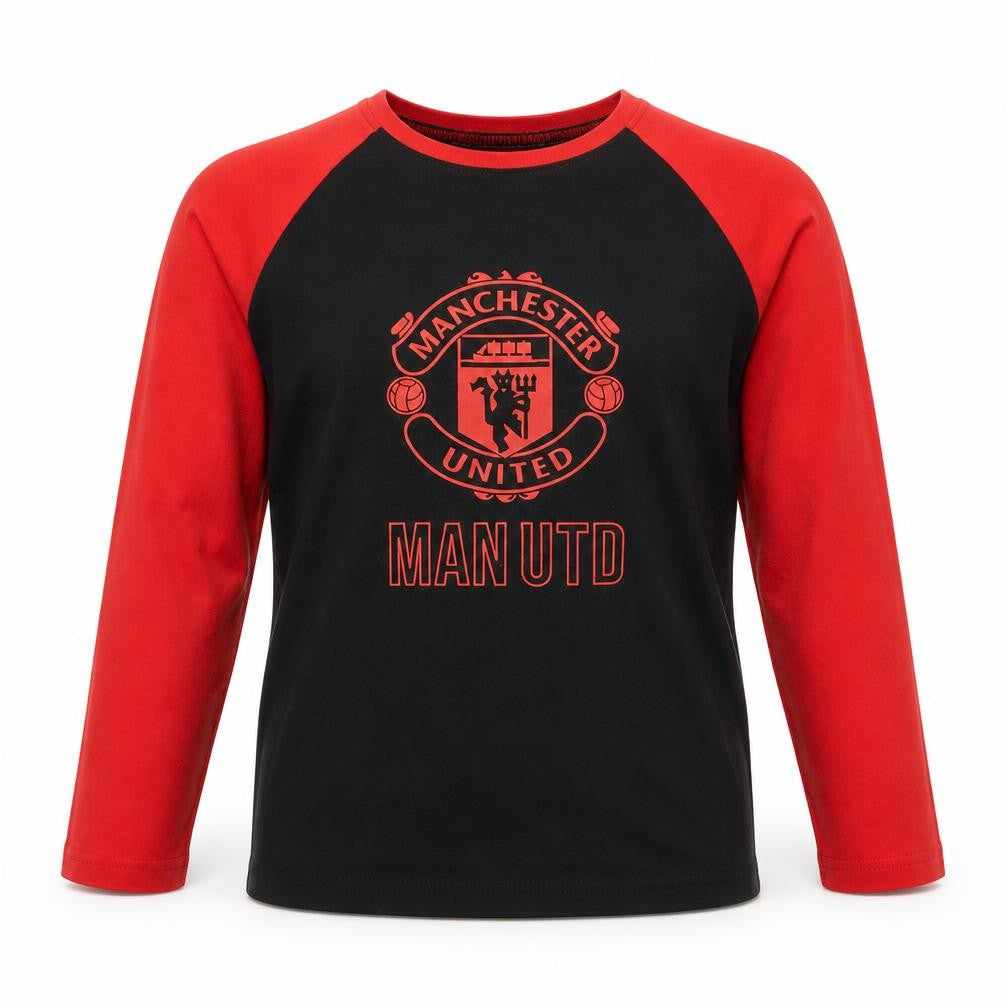 Manchester United Boys Black Red Long Sleeve T-Shirt Size 7-8 Years