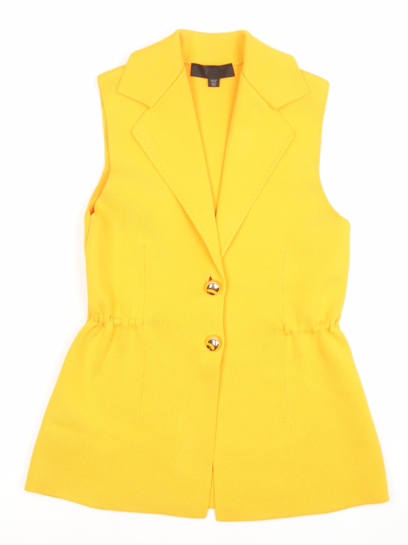 Zara Women Yellow Sleeveless Knit Shift Dress S Collared Button Detail
