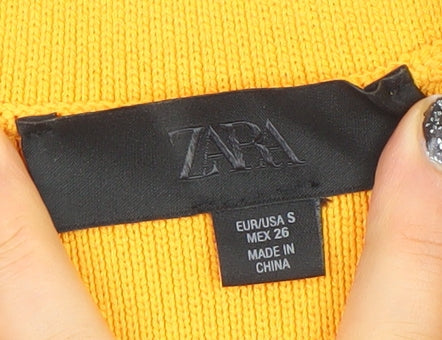 Zara Women Yellow Sleeveless Knit Shift Dress S Collared Button Detail