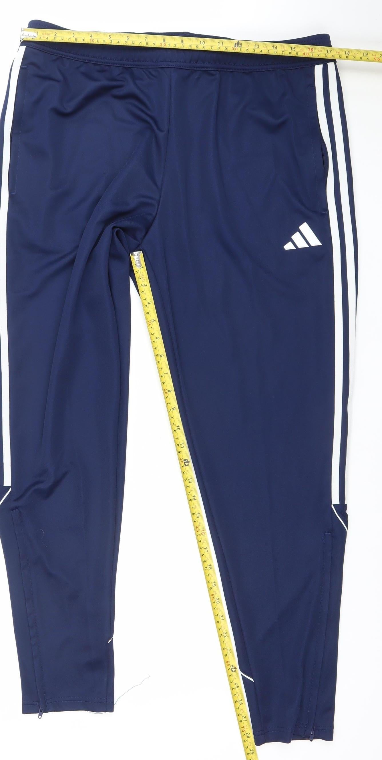 Adidas Men Navy Blue XL Regular Fit Track Pants with Side Stripes
