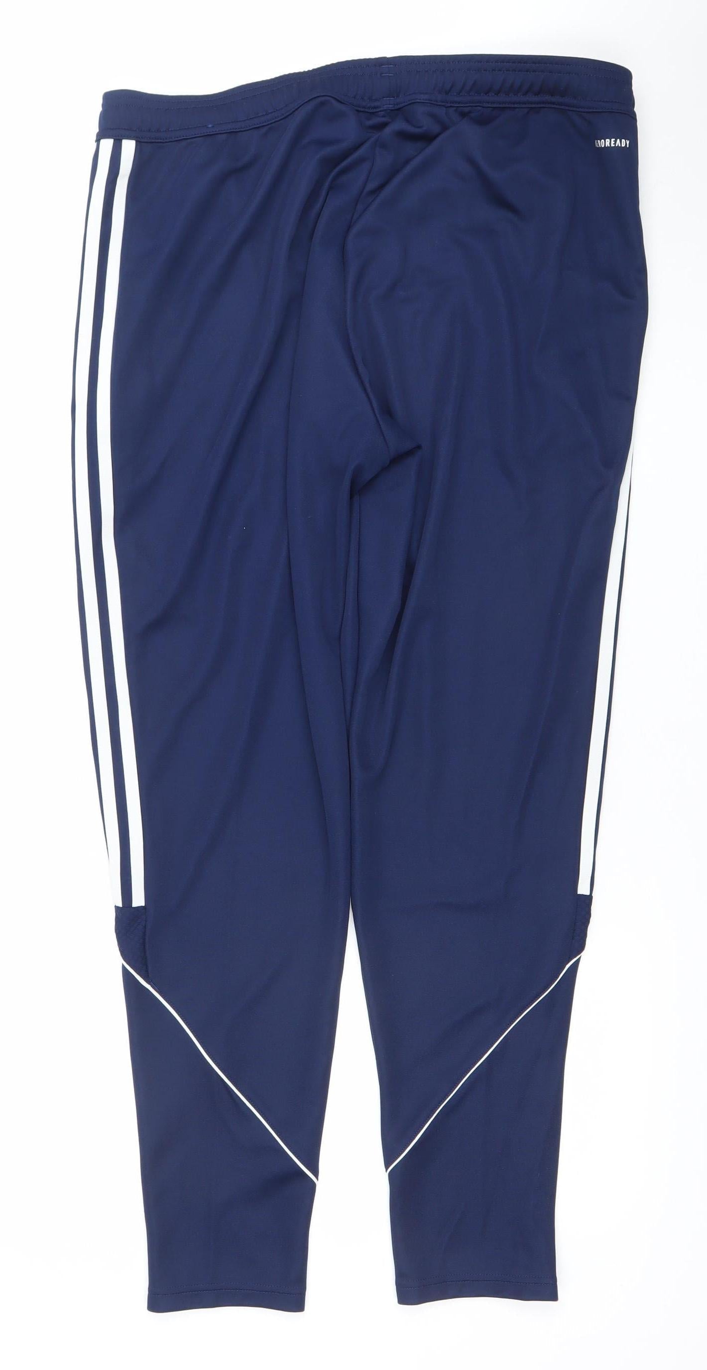 Adidas Men Navy Blue XL Regular Fit Track Pants with Side Stripes