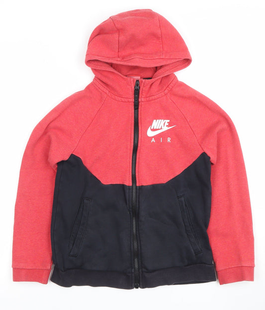 Nike Boys Red Black Full Zip Hoodie 10-12 Years Cotton Blend Air Logo