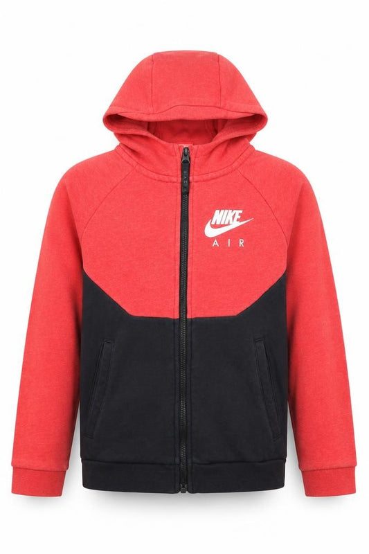 Nike Boys Red Black Full Zip Hoodie 10-12 Years Cotton Blend Air Logo