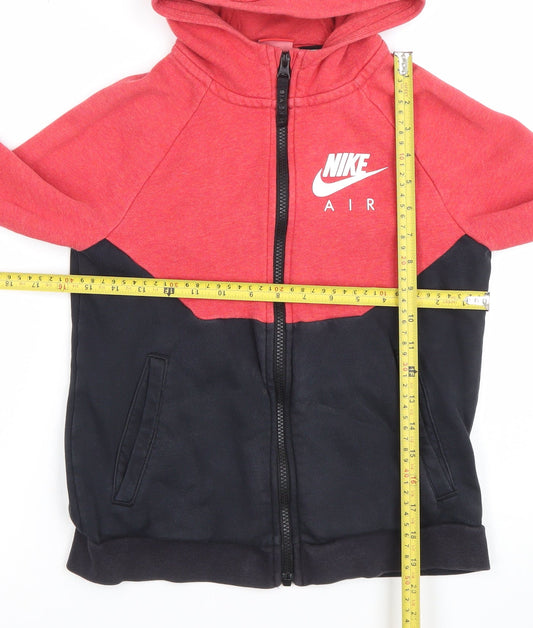 Nike Boys Red Black Full Zip Hoodie 10-12 Years Cotton Blend Air Logo