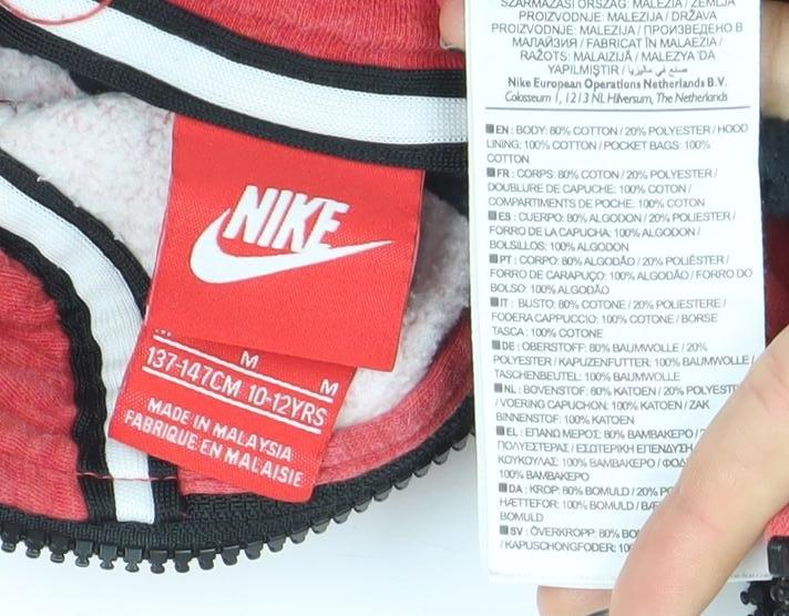 Nike Boys Red Black Full Zip Hoodie 10-12 Years Cotton Blend Air Logo