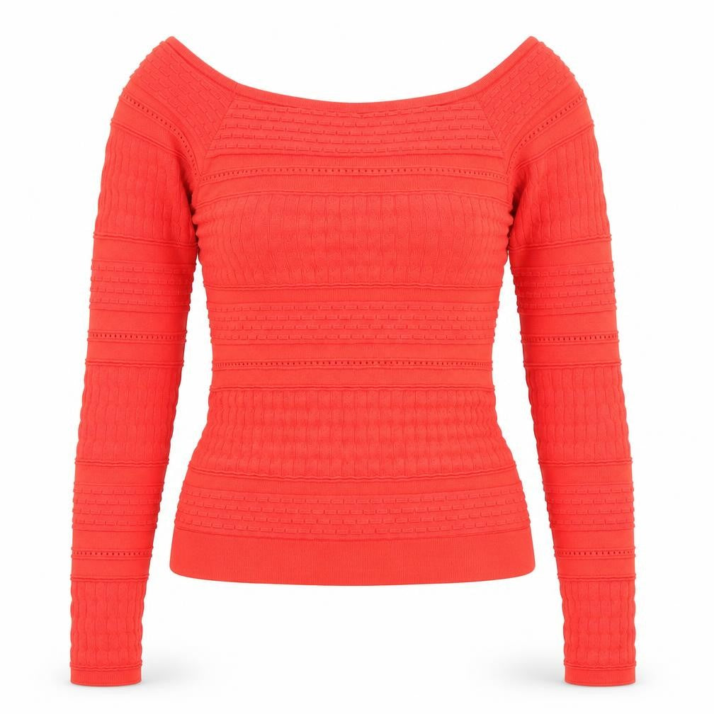 Karen Millen Women's Red Slim Fit Boat Neck Long Sleeve Jumper Size S
