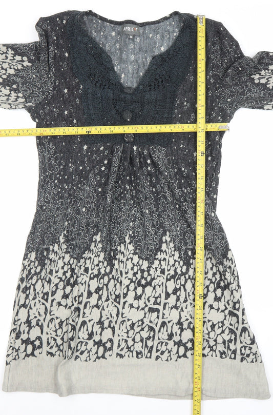 Apricot Women’s Grey Floral Knit V-Neck Shift Dress Size M