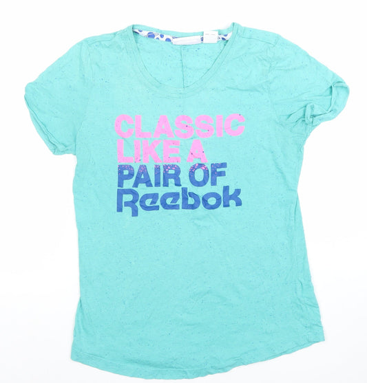 Reebok Women’s Blue V-Neck Classic Slogan T-Shirt Size M