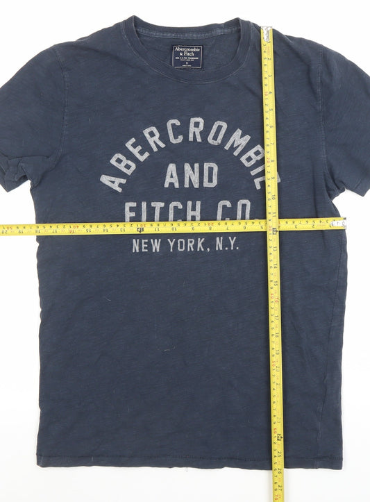 Abercrombie & Fitch Men Blue S Crew Neck Graphic Cotton T-Shirt