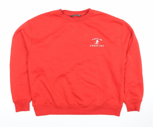 DUNNES Women Red Crew Neck Pullover Sweatshirt Size M Cotton Blend
