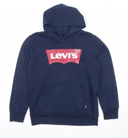 Levi's Boys Navy Blue Pullover Hoodie 12 Years Cotton Blend Logo Sweatshirt