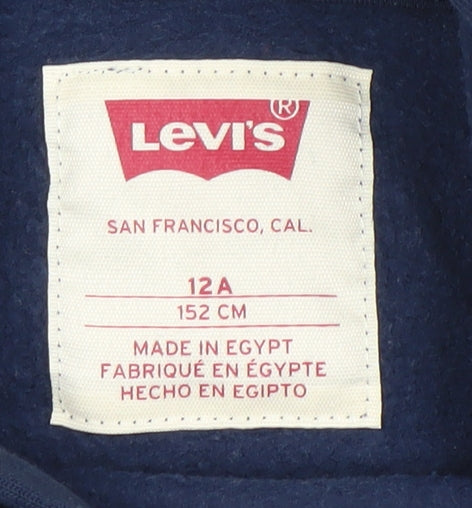 Levi's Boys Navy Blue Pullover Hoodie 12 Years Cotton Blend Logo Sweatshirt