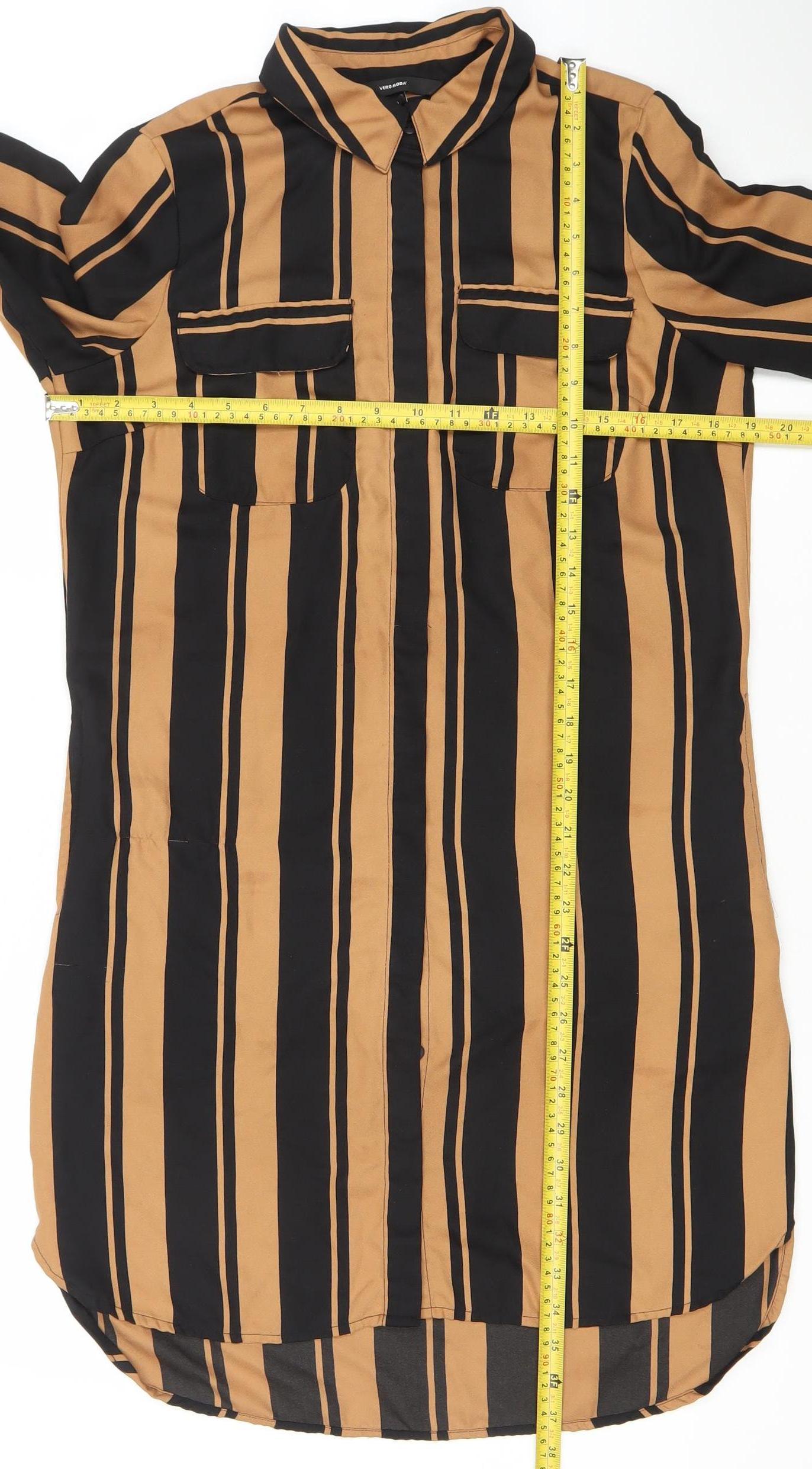 Vero Moda Women's Brown Black Striped Midi Shirt Dress Size S