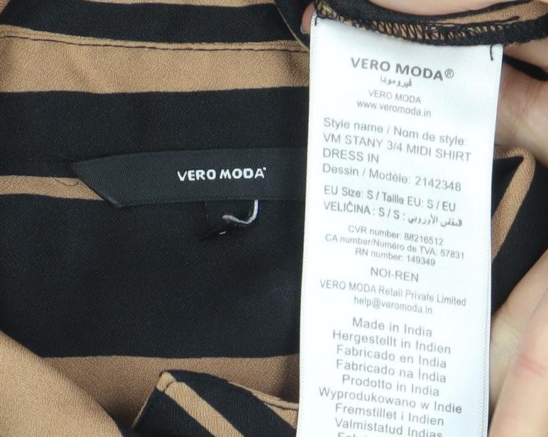Vero Moda Women's Brown Black Striped Midi Shirt Dress Size S