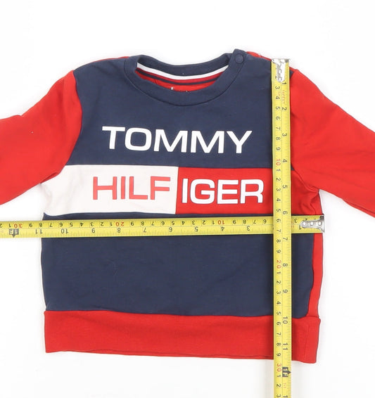Tommy Hilfiger Unisex Baby Red Colourblock Logo Long Sleeve T-Shirt 12 Months