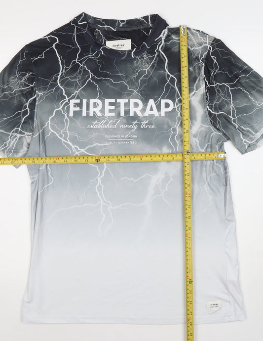 Firetrap Men's Grey Lightning Print Crew Neck T-Shirt XL