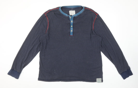 Joules Mens Navy Blue Striped Long Sleeve Henley T-Shirt Size L