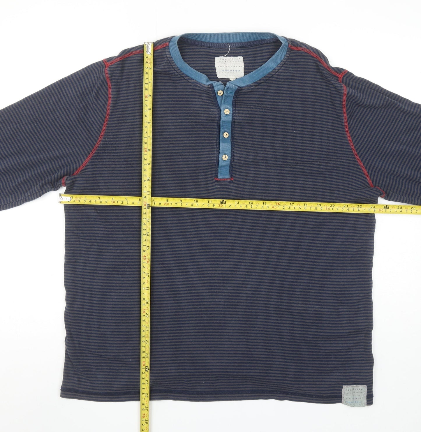 Joules Mens Navy Blue Striped Long Sleeve Henley T-Shirt Size L