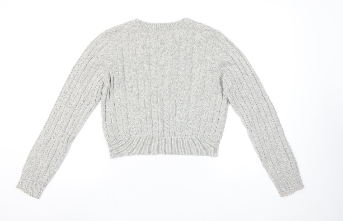 Jack Wills Women Grey Cable-Knit Jumper UK 14 Merino Wool Blend Crew Neck