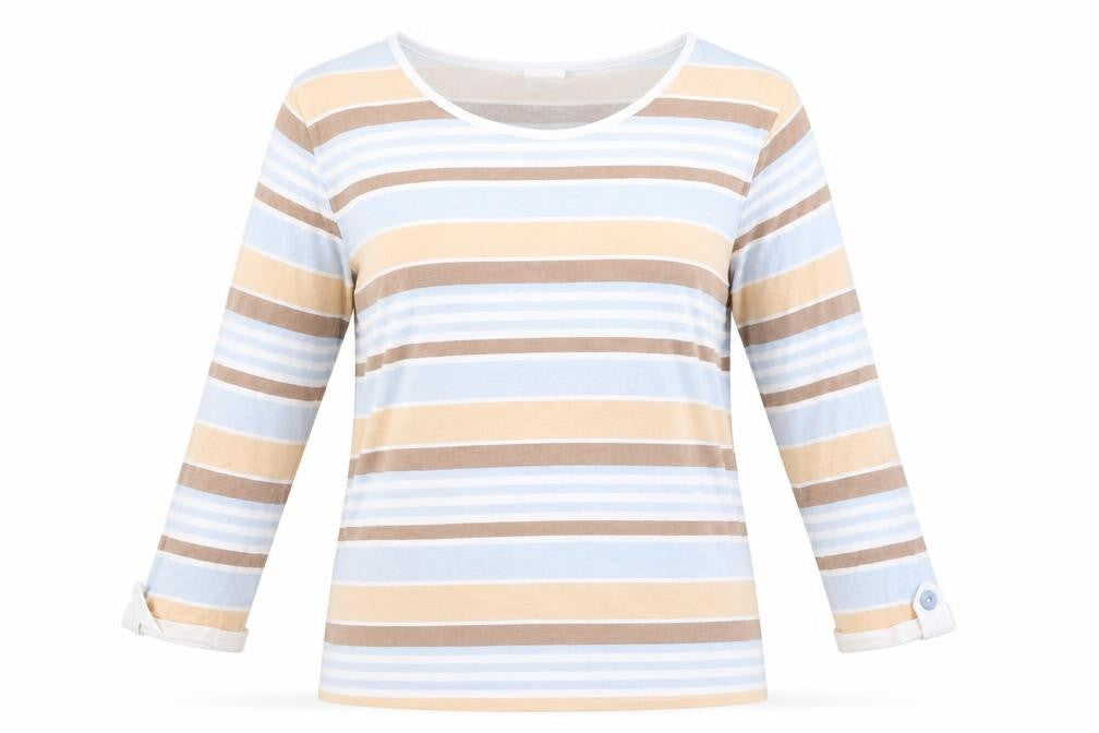Anne De Lancay Women's Multicoloured Striped Long Sleeve Cotton Blend T-Shirt M