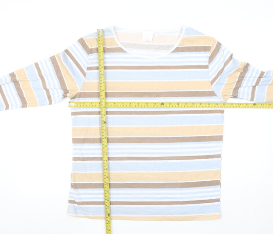 Anne De Lancay Women's Multicoloured Striped Long Sleeve Cotton Blend T-Shirt M